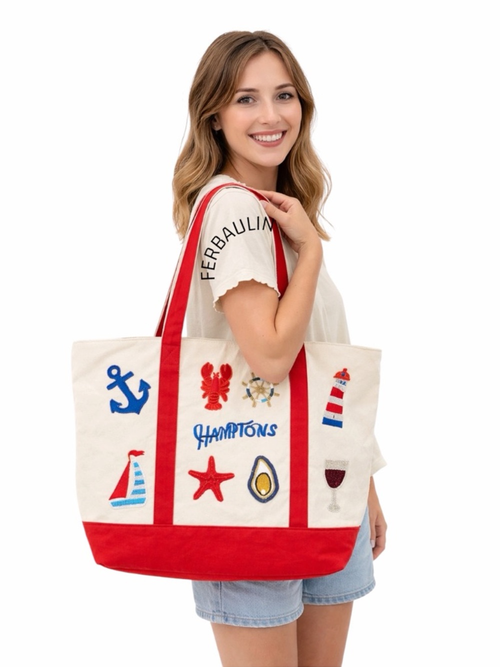 🦋America & Beyond
America and Beyond Beaded Hamptons Canvas Large Tote